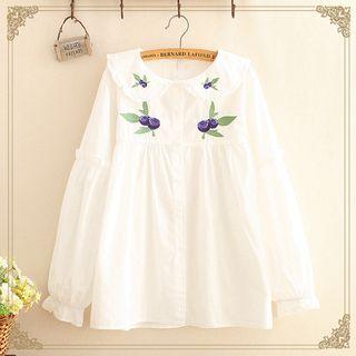 Blueberry Embroidered Blouse As Shown In Figure - One Size