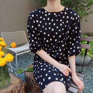 Balloon-sleeve Polka-dot Dress