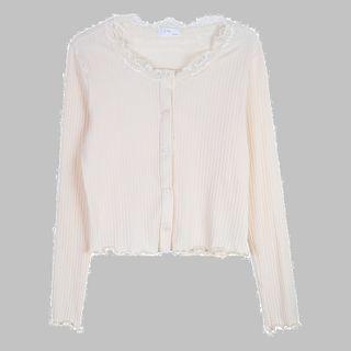 Lace Trim Cropped Knit Cardigan