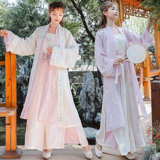 Embroidered Open Front Light Jacket / Camisole Top / Cropped Wide-leg Pants