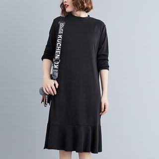 Ruffled Hem Knit Dress Black - One Size