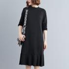 Ruffled Hem Knit Dress Black - One Size