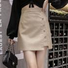 High-waist Asymmetric Button Mini A-line Skirt