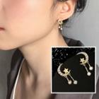 Rhinestone Moon & Star Fringed Earring Star & Moon - Gold & White - One Size