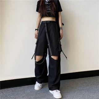 Cutout Drawstring-cuff Cargo Pants