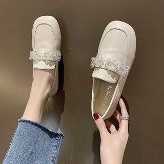 Faux Crystal Faux Leather Loafers
