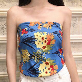 Flower Print Cropped Strapless Top