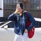 Detachable-hood Denim Shirt Jacket