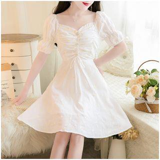 Short-sleeve Ruched Ruffled Dress