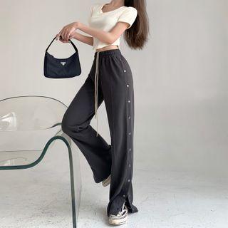 High-waist Single-breasted Slit Pants