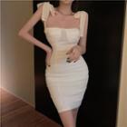 Tie-strap Plain Skinny Dress White - One Size