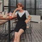 Set: Spaghetti-strap Playsuit + Round-neck T-shirt