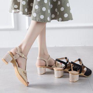 Peep-toe Rhinestone Chunky Heel Ankle Strap Sandals