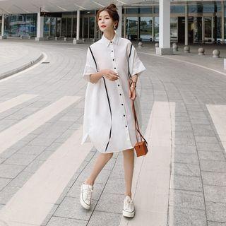 Elbow-sleeve Contrast Trim Shirtdress