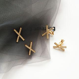 Rhinestone Alloy Cross Earring