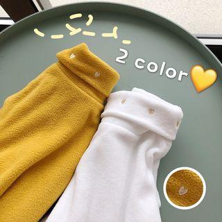 Heart Embroidered Turtleneck Fleece Top
