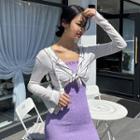 Round-neck Pipe-trim Cardigan