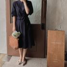 Button-back Tie-waist Dress