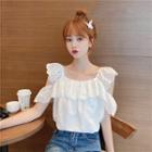 Short-sleeve Cold Shoulder Eyelet Lace Trim Top