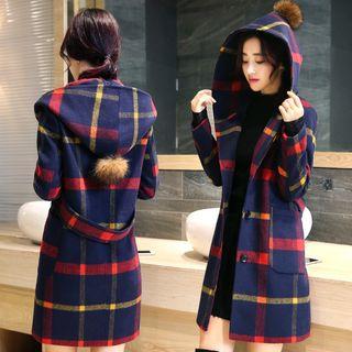 Single-breasted Plaid Hooded Coat