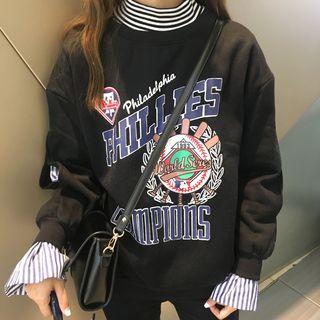 Mock Two-piece Pinstripe Long-sleeve Sweatshirt