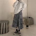 Mock Neck Sweatshirt / Zebra Print Midi A-line Skirt