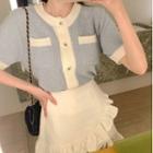 Short-sleeve Knit Top / Frill Trim Mini Skirt