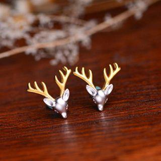 Deer Sterling Silver Earring 1 Pair - Gold Deer - Silver - One Size
