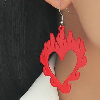 Flame Heart Acrylic Dangle Earring 01 - 1 Pair - Red - One Size