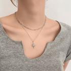 Rhinestone Star Layered Necklace Double Layers - Silver - One Size