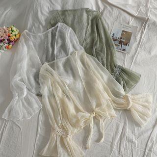 Flared-cuff Tie-front Cropped Chiffon Jacket