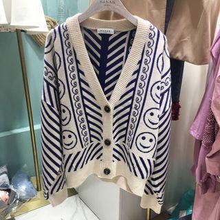 Smiley Face Pattern Cardigan As Shown In Figure - One Size
