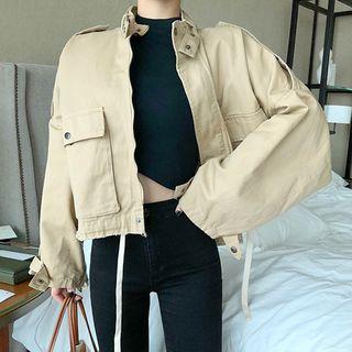 Pocket Detail Zip Jacket Khaki - One Size