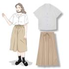 Plain Short-sleeve Shirt / High-waist Skirt