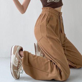 Single-breasted High-waist Drawstring Gathered Cuff Sweatpants