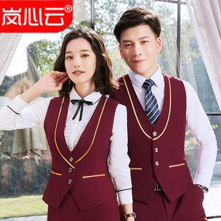 Couple Matching Contrast Trim Vest / Dress Pants / Pencil Skirt / Set