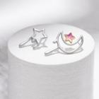 Asymmetrical Star & Moon Ear Stud 1 Pair - Silver & Gold - One Size