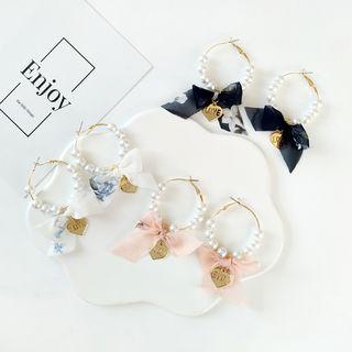 Bow Faux Pearl Hoop Earring