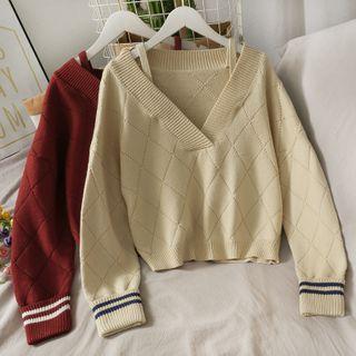 Patchwork Loose-fit Argyle Sweater