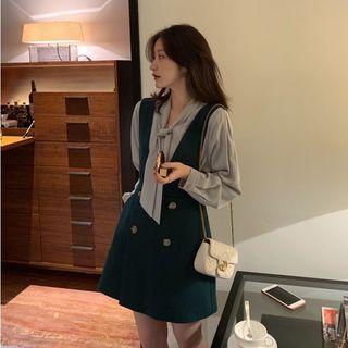 Set: Plain Blouse + Buttoned Suspender Skirt