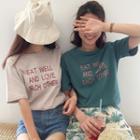 Letter Short-sleeve T-shirt / Floral Print Midi Skirt