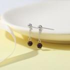 Beaded Drop Earring 1 Pair - Brown & Silver - One Size