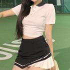 Short-sleeve Collared T-shirt / Asymmetrical Mini Pencil Skirt