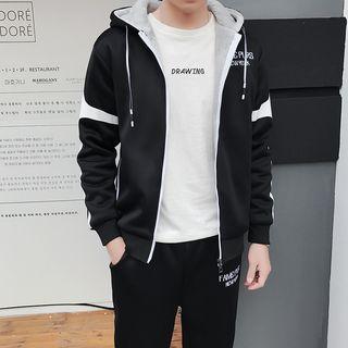 Set: Contrast Trim Hooded Zip Jacket + Jogger Pants