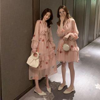 Long-sleeve Floral Print Mini / Midi A-line Dress