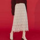 High-waist Lace Skirt Beige - One Size