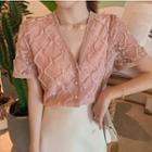 Short-sleeve Lace Buttoned Top