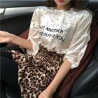 Lettering Elbow-sleeve Top / Leopard A-line Skirt