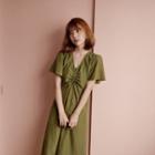 V-neck Shirred Midi Dress