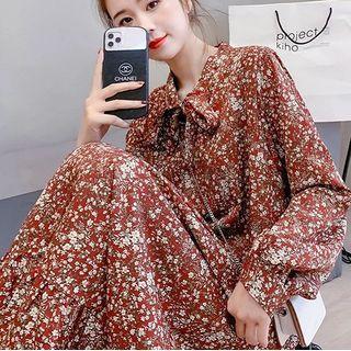 Lace-up Floral A-line Dress